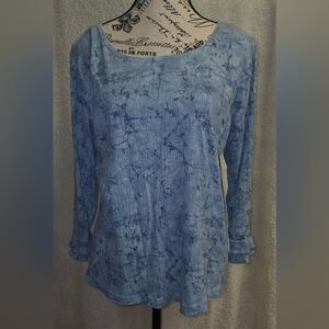 Vintage Take Nine Maternity Ruffle Sleeve Stretch Pullover Blue Top Shirt Sz M